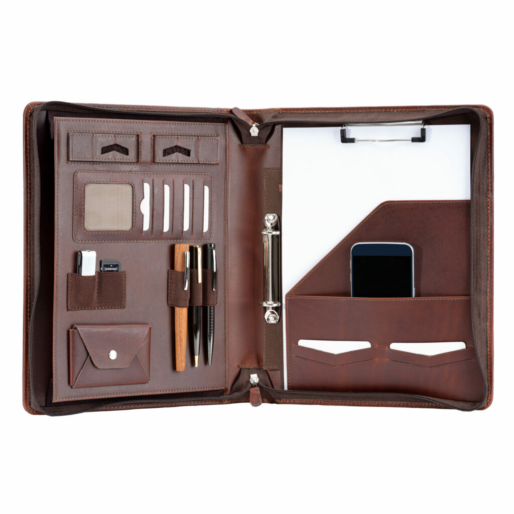 HÖRNER BERLIN Konferenzmappe DIN A4 I Cognac I Echtes Leder I Aktenordner I Dokumentenmappe I Modernes Design I Damen & Herren I Aktentasche I Ringbuchordner