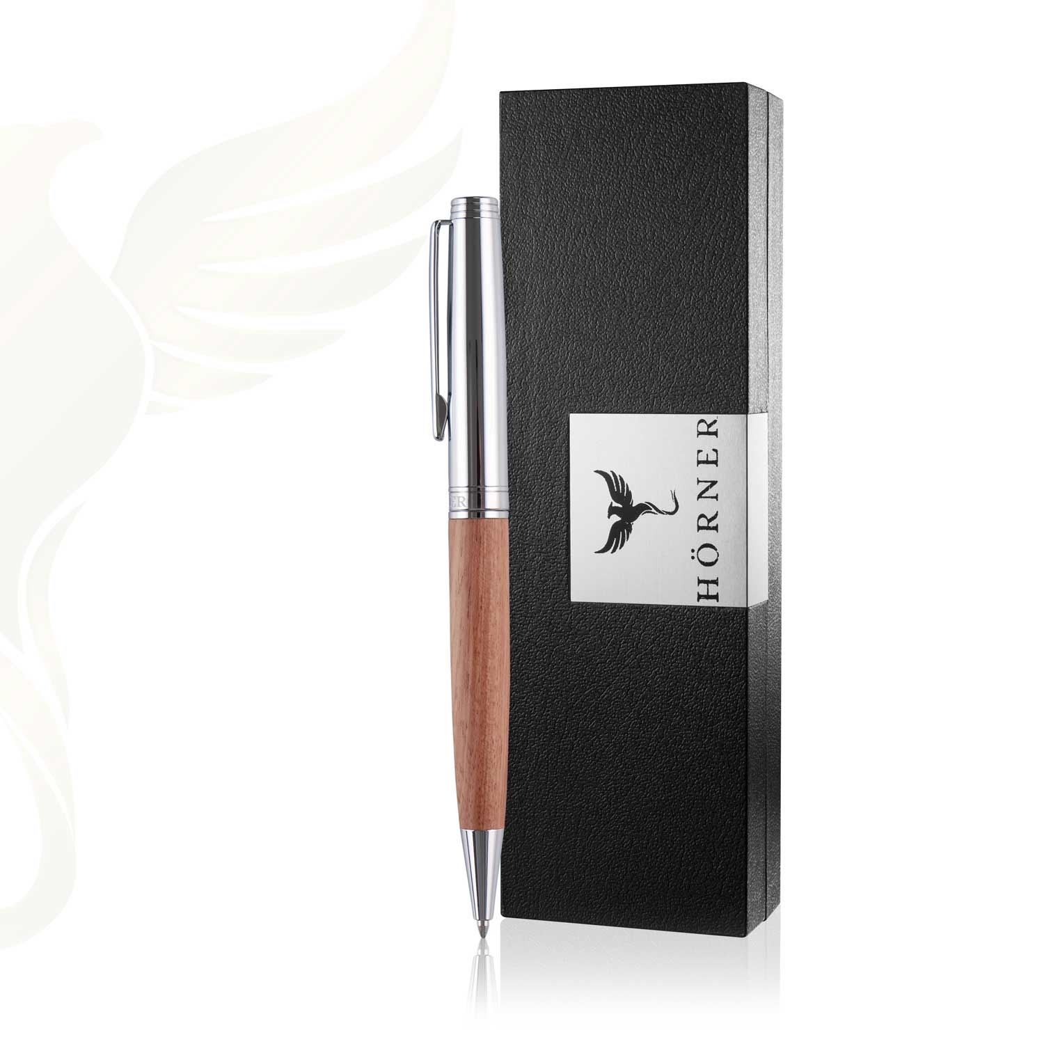 HÖRNER Legno Design Kugelschreiber Edle Geschenk-Box Schreibfarbe Blau